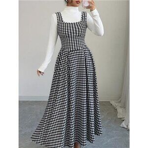 Houndstooth Sleeveless A-Line Dress